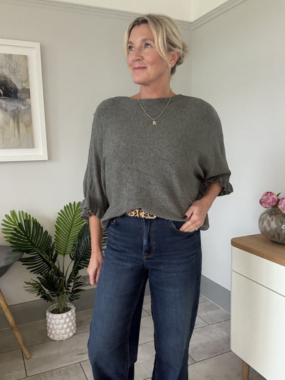 Navy Frill Sleeve Batwing Jumper