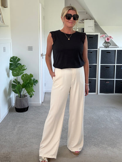 Cream/Mocha Double Stripe Wide Leg Trousers