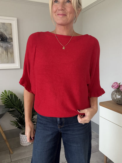 Navy Frill Sleeve Batwing Jumper
