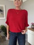 Red Frill Sleeve Batwing Jumper