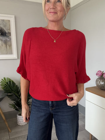 Red Frill Sleeve Batwing Jumper