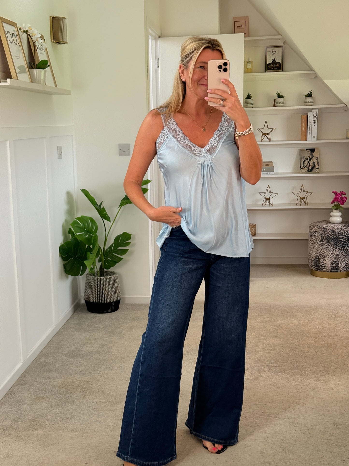 Dk Blue Denim Wide Panel Leg Jeans