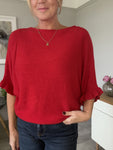 Red Frill Sleeve Batwing Jumper