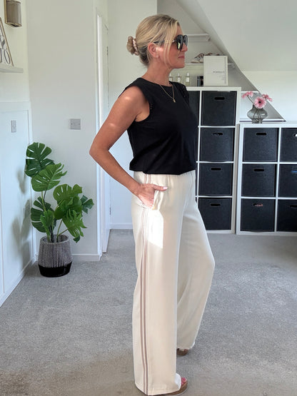 Cream/Mocha Double Stripe Wide Leg Trousers
