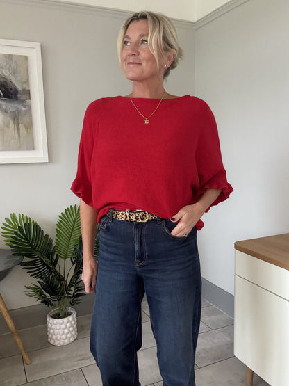 Navy Frill Sleeve Batwing Jumper