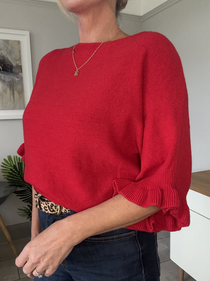 Chocolate Frill Sleeve Batwing Jumper