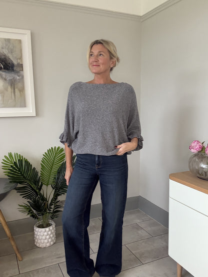 Chocolate Frill Sleeve Batwing Jumper