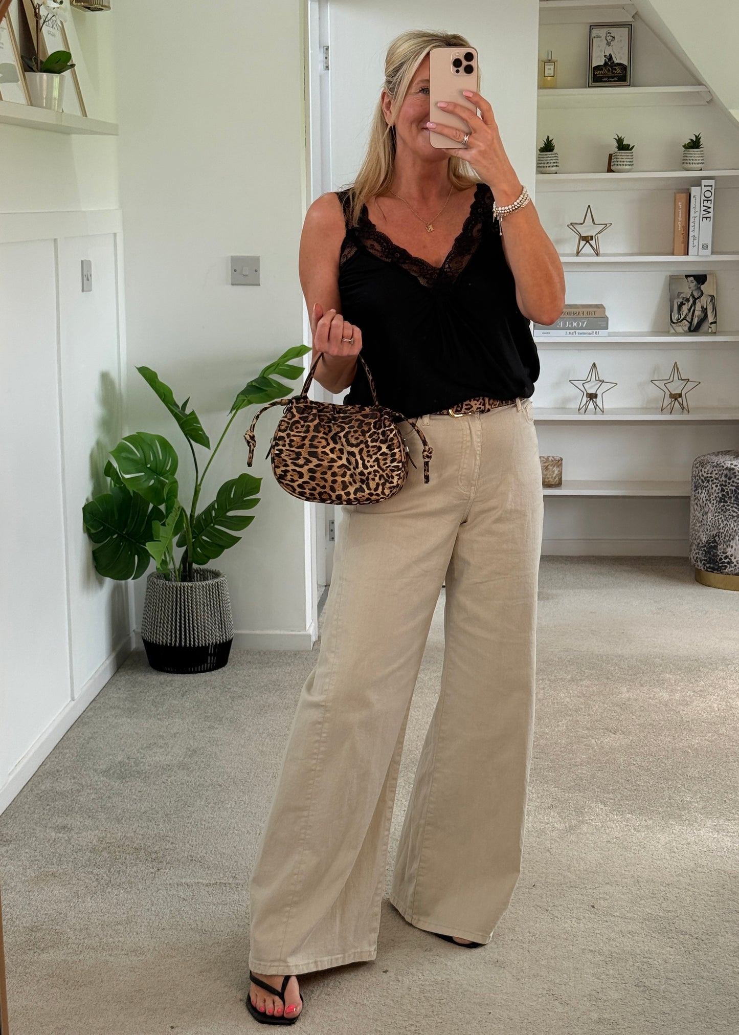 Beige Wide Panel Leg Jeans