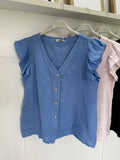 Blush Pink Frill Sleeve Linen Top
