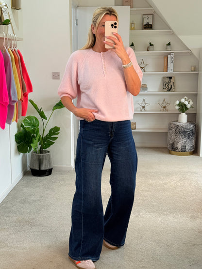 Baby Pink Alpaca Mix Diamanté Button Jumper