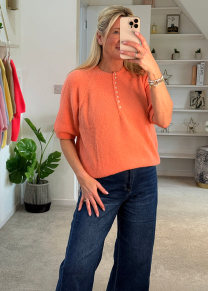 Papaya Alpaca Mix Diamanté Button Jumper