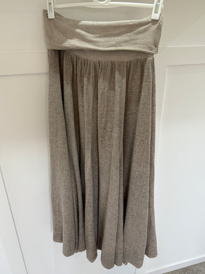 Mocha Washed Linen Panel Skirt