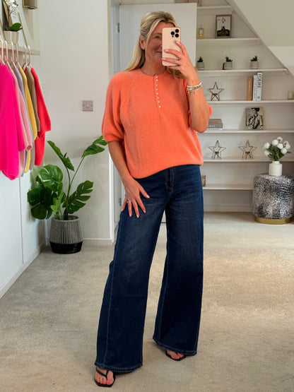 Papaya Alpaca Mix Diamanté Button Jumper