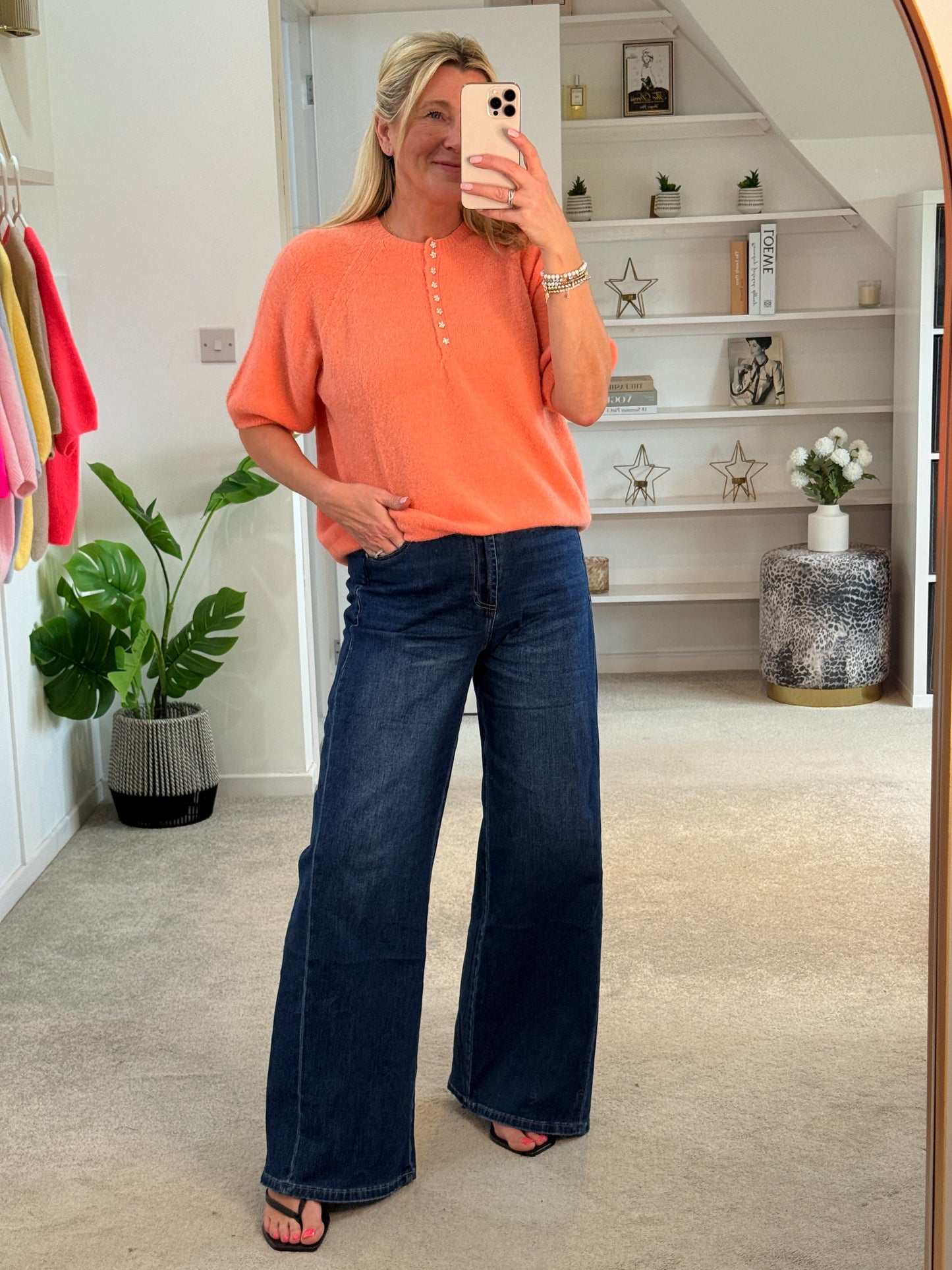 Beige Wide Panel Leg Jeans