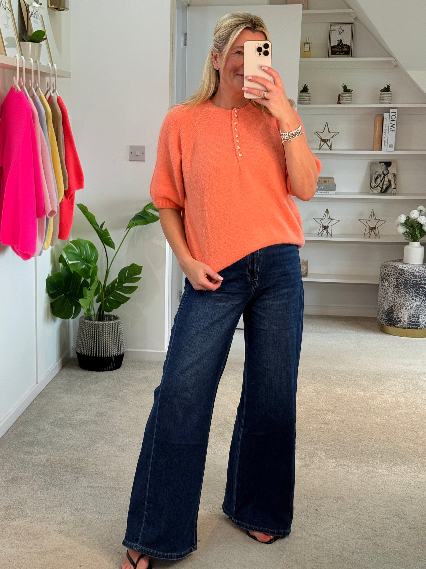 Dk Blue Denim Wide Panel Leg Jeans