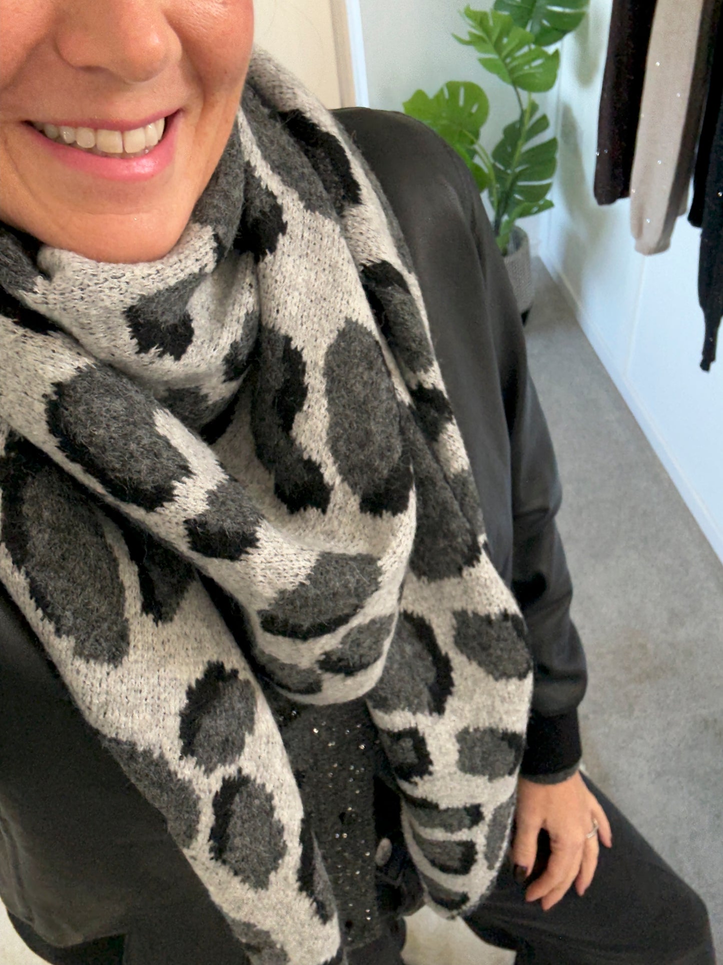 Grey Triangle Leopard Print Scarf