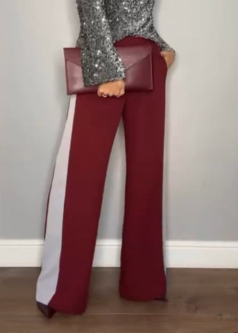 Burgundy/Grey Stripe Wide Leg Trousers