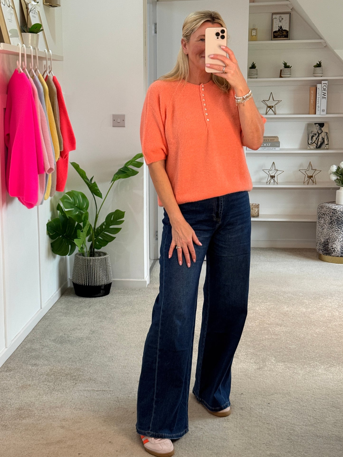 Papaya Alpaca Mix Diamanté Button Jumper