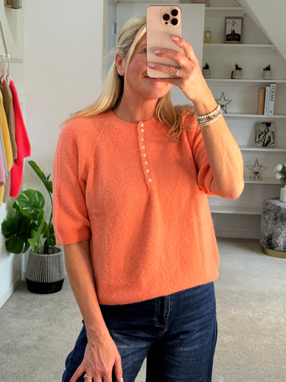 Papaya Alpaca Mix Diamanté Button Jumper