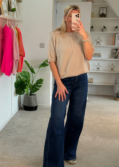 Beige Alpaca Mix Diamanté Button Jumper