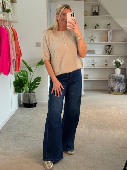 Dk Blue Denim Wide Panel Leg Jeans