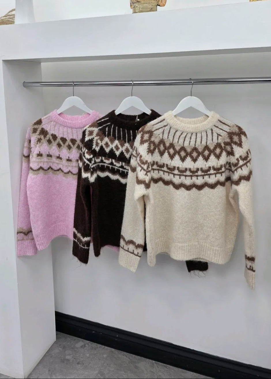 Beige/Chocolate Fair Isle Jumper