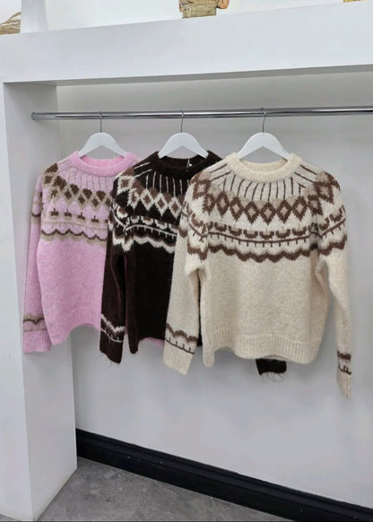 Beige/Chocolate Fair Isle Jumper