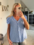 Cornflower Blue Frill Sleeve Linen Top