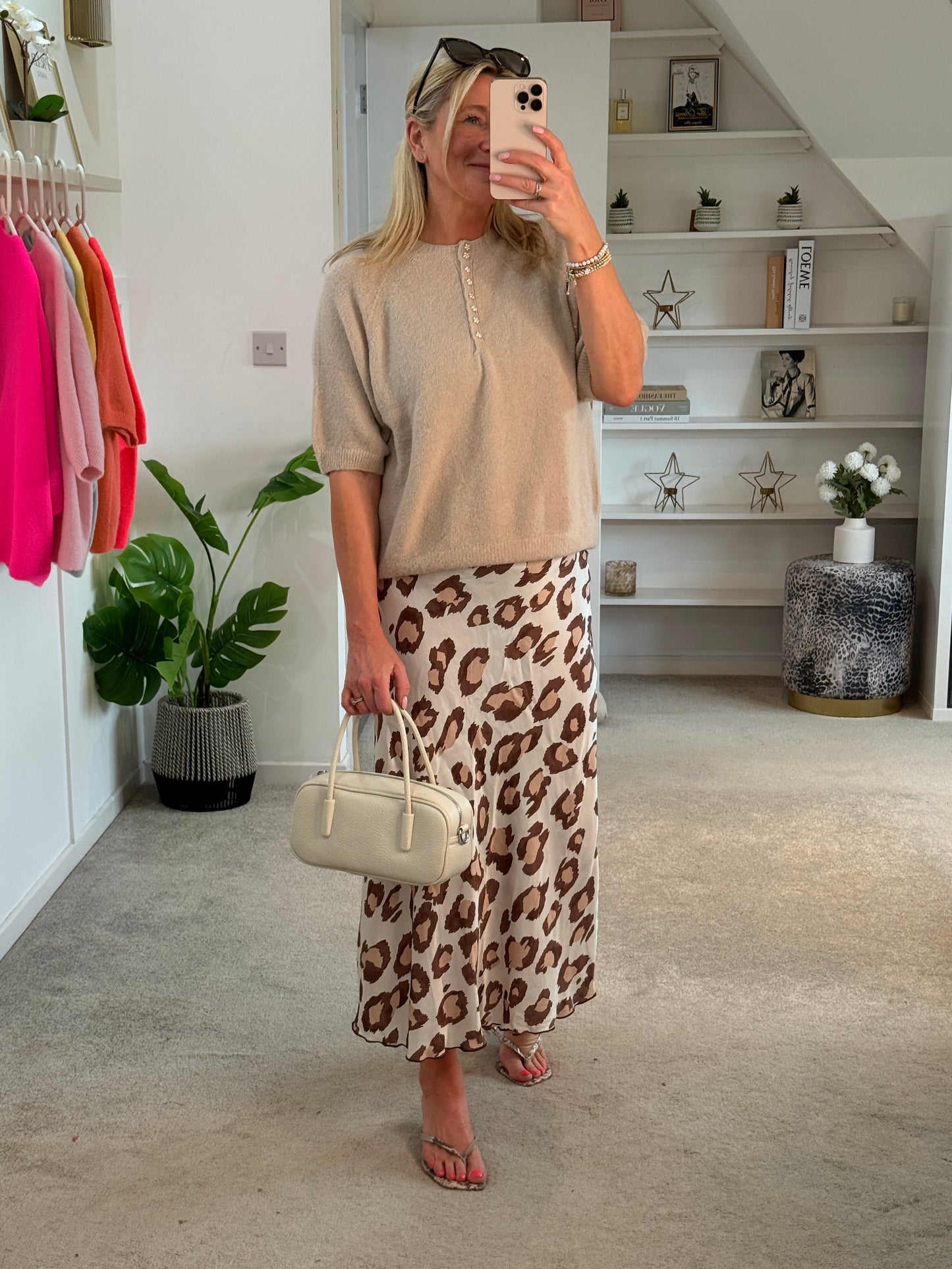 Beige Alpaca Mix Diamanté Button Jumper