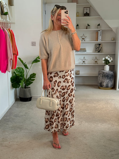 Beige Alpaca Mix Diamanté Button Jumper