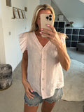 Blush Pink Frill Sleeve Linen Top