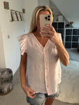 Blush Pink Frill Sleeve Linen Top