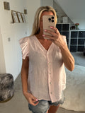 Blush Pink Frill Sleeve Linen Top