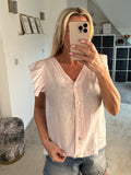 Blush Pink Frill Sleeve Linen Top