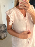 Blush Pink Frill Sleeve Linen Top