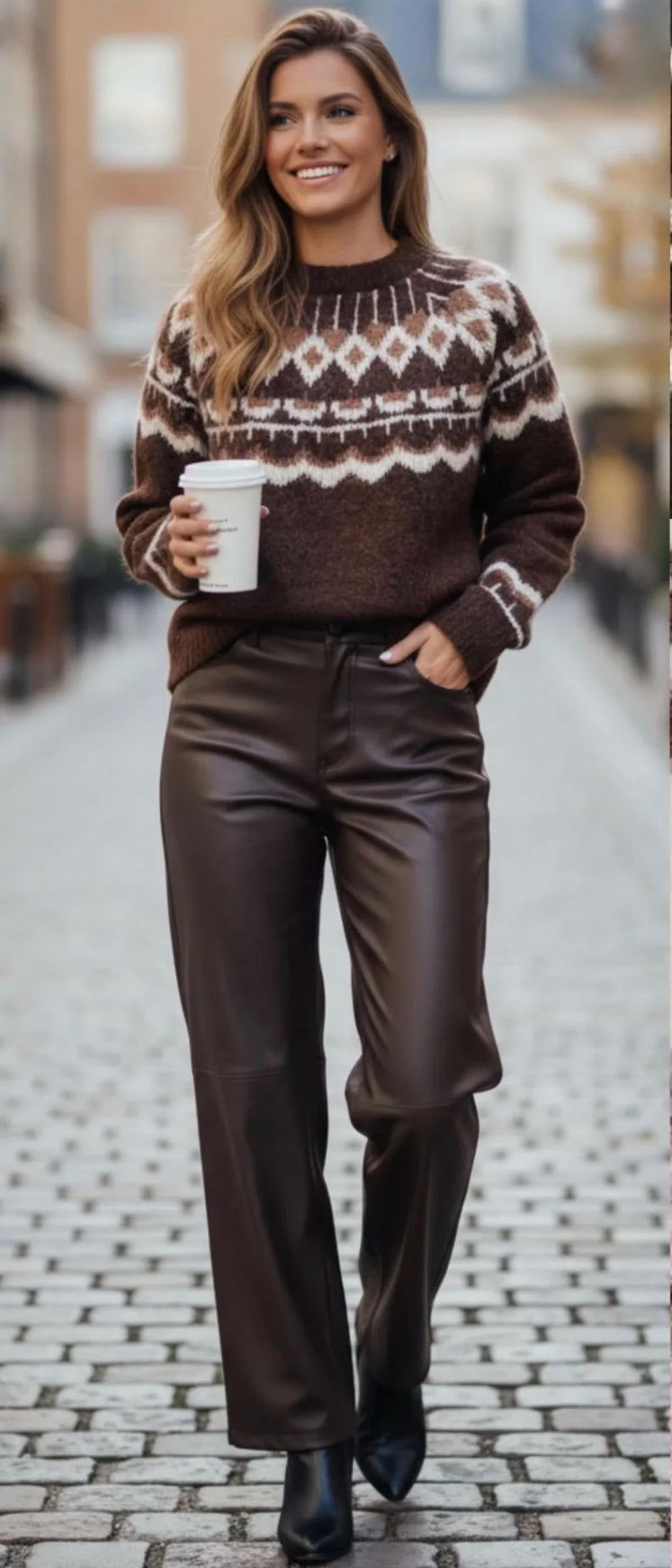 Beige/Chocolate Fair Isle Jumper