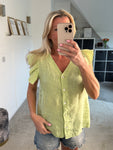 Lime Frill Sleeve Linen Top