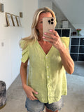 Lime Frill Sleeve Linen Top