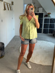 Lime Frill Sleeve Linen Top