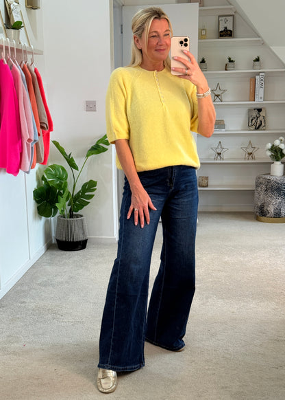 French Blue Alpaca Mix Diamanté Button Jumper