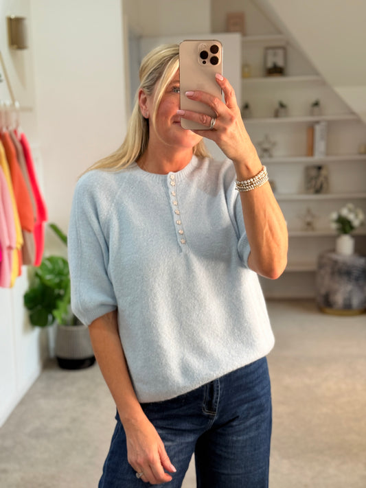 Baby Blue Alpaca Mix Diamanté Button Jumper
