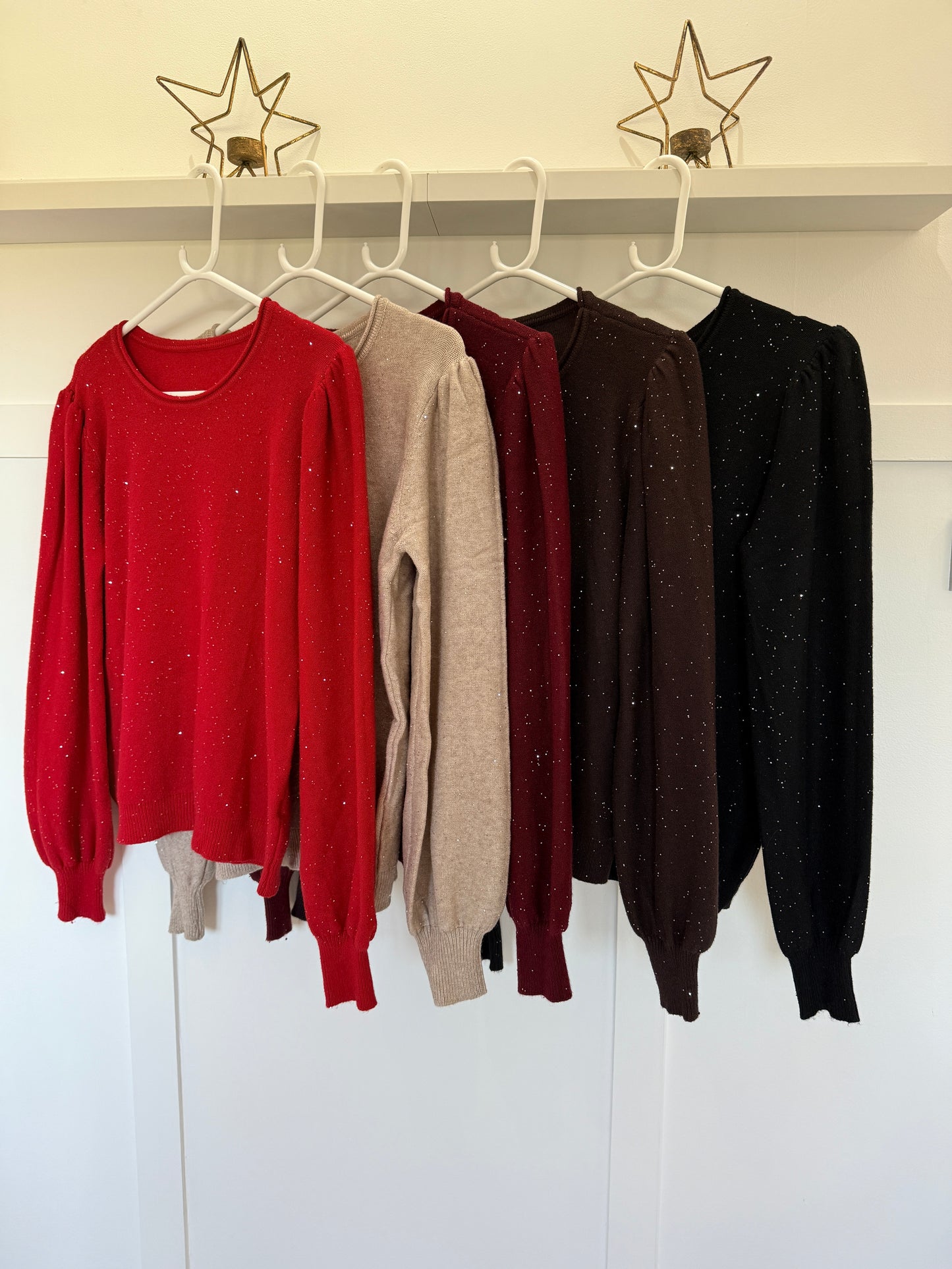 Red Sequin Puff Shoulder Jumper