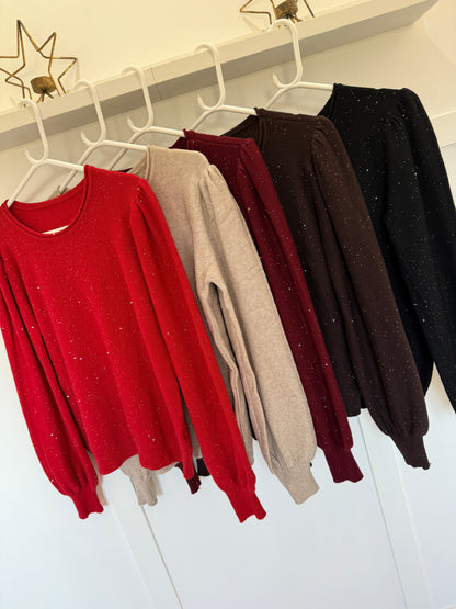 Red Sequin Puff Shoulder Jumper