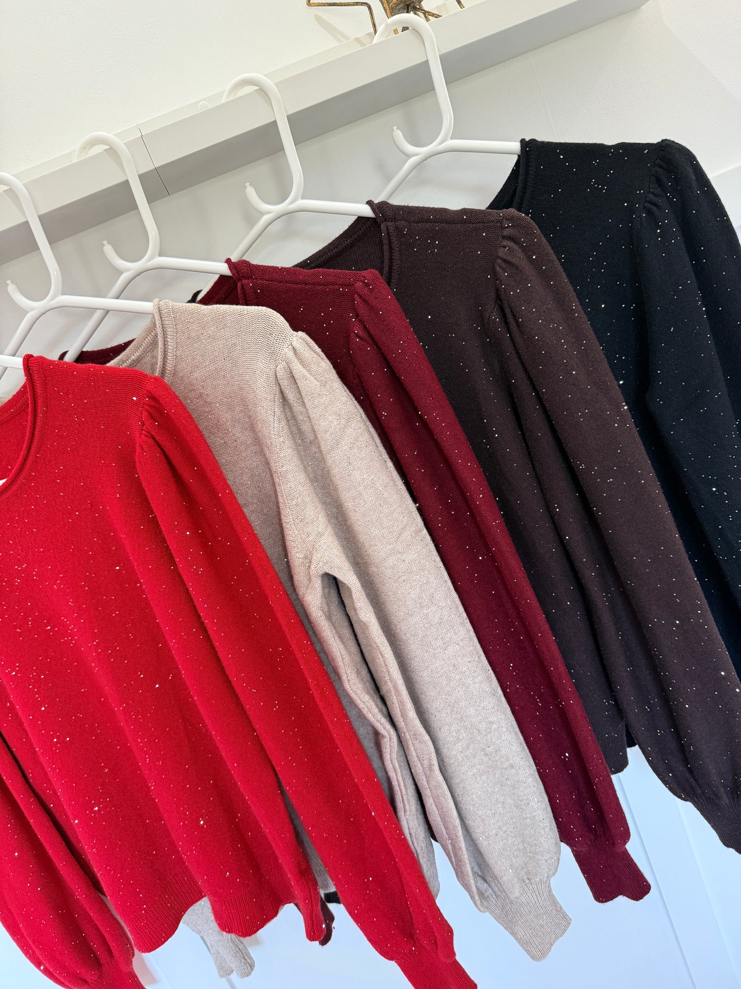 Red Sequin Puff Shoulder Jumper