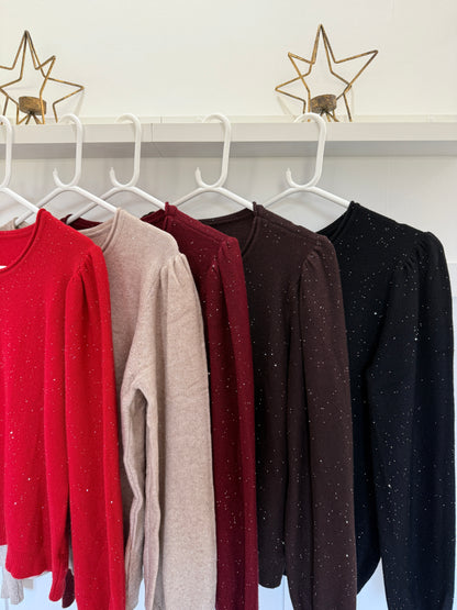 Red Sequin Puff Shoulder Jumper