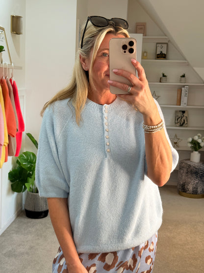 Baby Blue Alpaca Mix Diamanté Button Jumper
