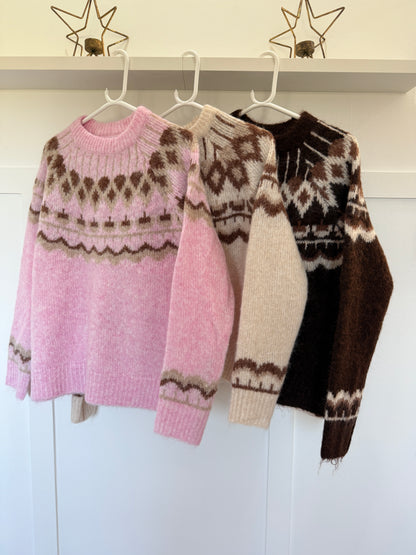 Beige/Chocolate Fair Isle Jumper