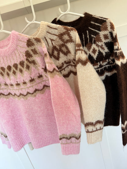 Beige/Chocolate Fair Isle Jumper