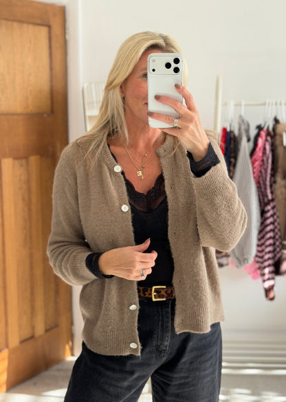 Mocha Alpaca Mix Button Cardigan