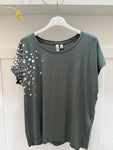 Rava Balsam Green/Silver Foil Shoulder T Shirt